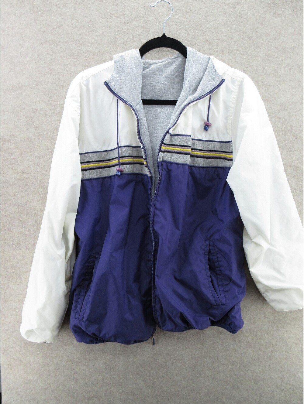 Vintage Reversible Hooded Windbreaker Jacket White Purple Gray Unisex